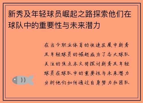 新秀及年轻球员崛起之路探索他们在球队中的重要性与未来潜力