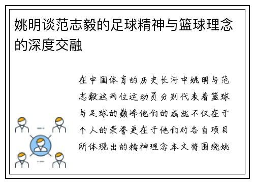 姚明谈范志毅的足球精神与篮球理念的深度交融