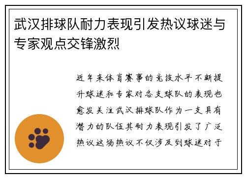 武汉排球队耐力表现引发热议球迷与专家观点交锋激烈
