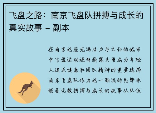 飞盘之路：南京飞盘队拼搏与成长的真实故事 - 副本